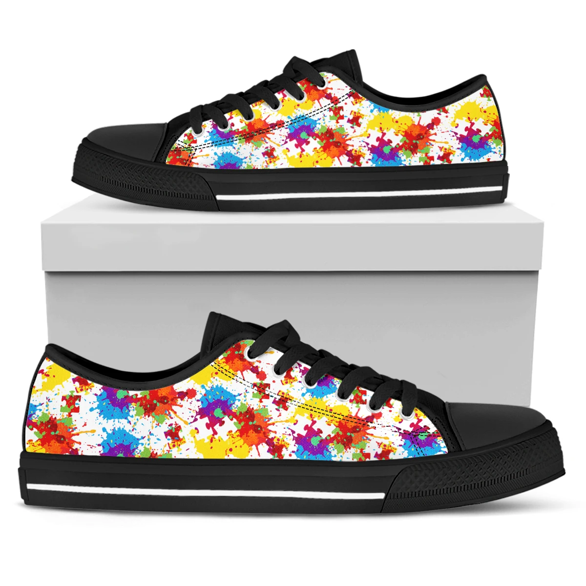 ELVISWORDS New Iridescent Graffiti Inha Black Soft Sole Classic Ladies Vulcanized Shoes Soft And Comfortable Casual Shoes