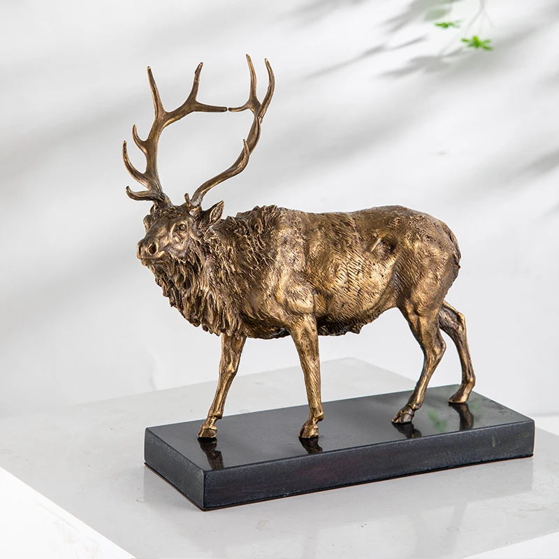 Brass sculpture custom luxury hotel desktop brass animal sculpture high-grade brass elk sculpture