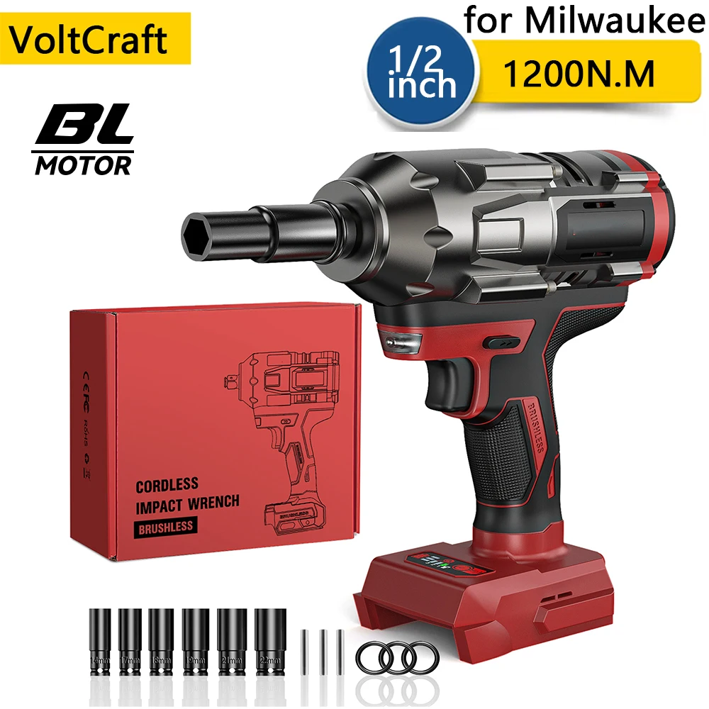 

Brushless Cordless Impact Wrench Electric Impact 1/2 inch 1200N.m 2100 RPM with LED 4 Mode Speed for Milwaukee M18 Battery