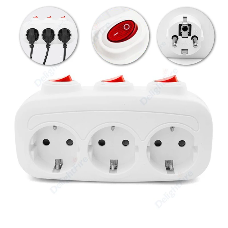 Spina KR da 1 a 3 vie con interruttore ON/OFF Russia Germania Francia Presa multipla per presa a muro di estensione Adattatore convertitore di potenza con presa CA