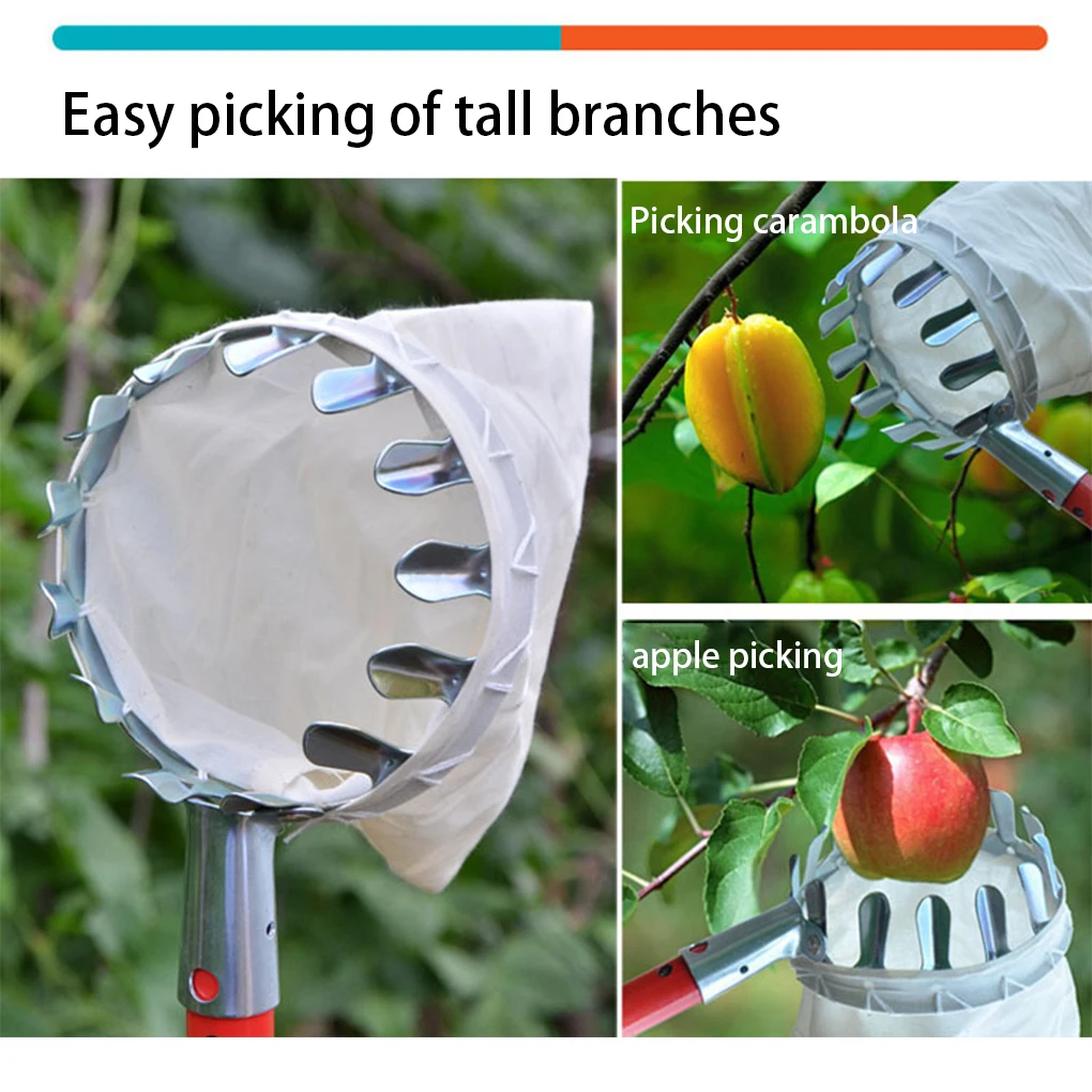 Metal Fruit Picker with Bag Orchard Adjustable Planting Catcher Gardening Washable Collector Picking Replacement