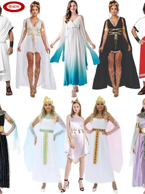 

Костюм для выступлений на Хэллоуин для взрослых, эк, мифология, богиня Афины, египетская королева, Клеопатра, наряд королевского принца, полиэфирное волокно