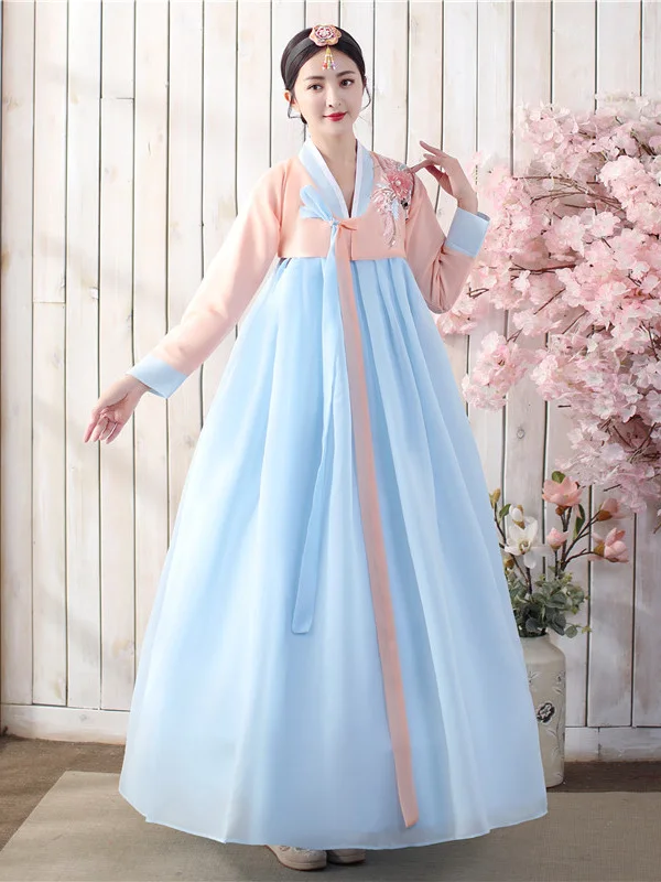 

Новый традиционный корейский этнический костюм для женщин: модифицированное платье Чанцзинь для сценических выступлений в древнекитайском стиле