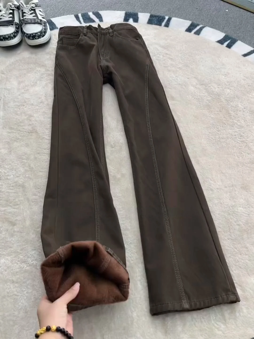 

Retro American Fleece Lined Diagonal Cut Men's Jeans Autumn Winter Workwear Slim Fit Flared Pants Casual Straight Leg Jeans