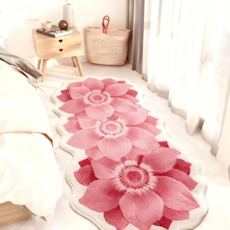 Girly Style Carpets for Living Room Pink Flowers Bedroom Decor Carpet Fluffy Soft Irregular Bedside Rug Home Thicken Plush Mat