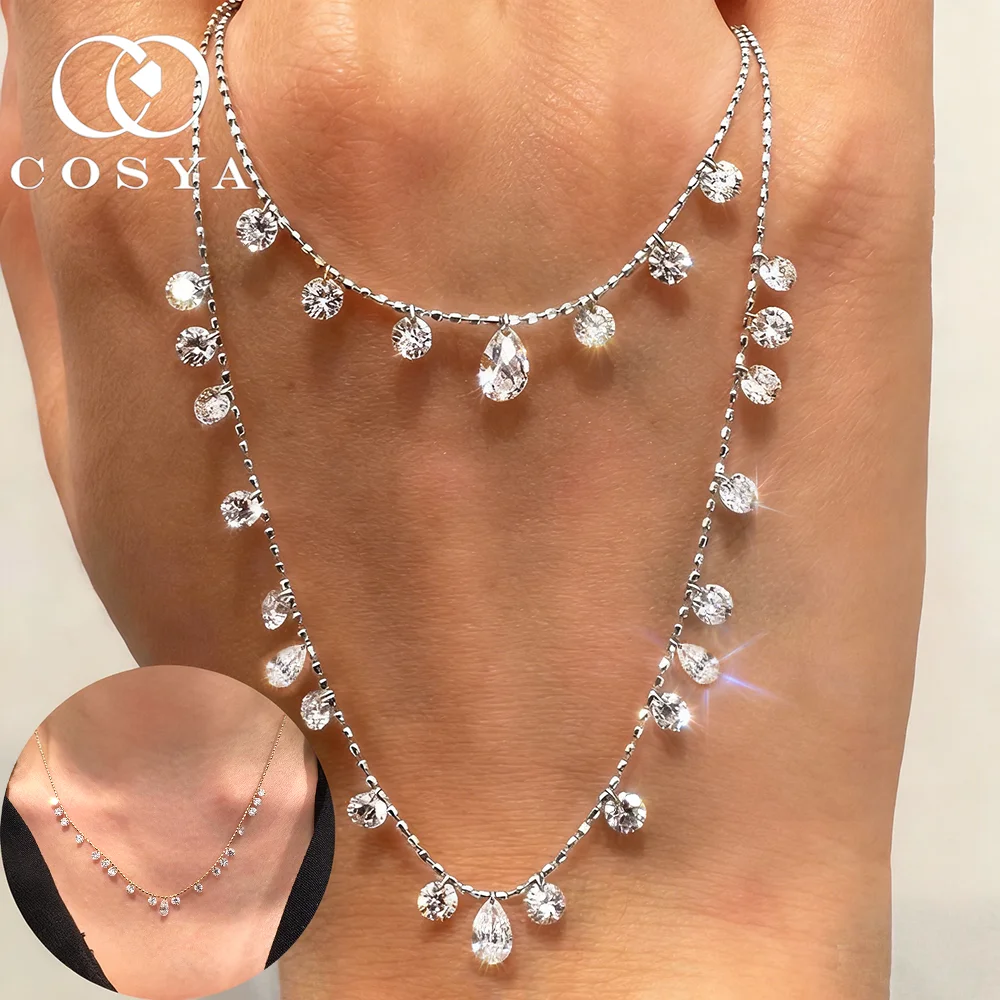 

COSYA Waterdrop высокоуглеродистый бриллиант ожерелье/браслет для женщин 100% серебро S925 сверкающий циркон свадебная вечеринка ювелирные изделия подарок