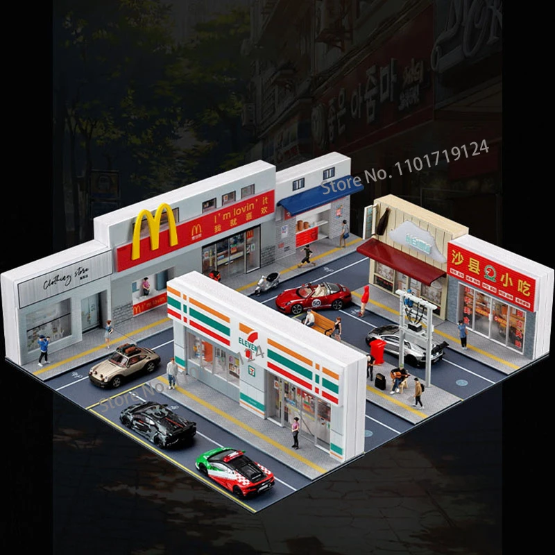 Miniature 1/64 Bar Convenience Store Supermarket Architectural Scene Model Street View Micro Light Decorative Background Panel