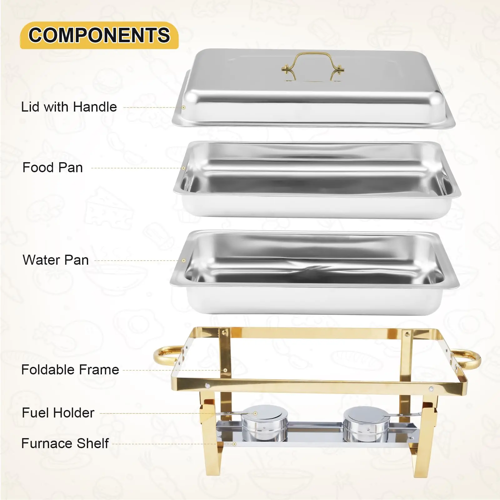 4 Pack Buffet Chafing Dish Set, 24.4X14X12 Inches Single Compartment Stainless Steel Food Warmer For Party Commercial Home Use - view 5