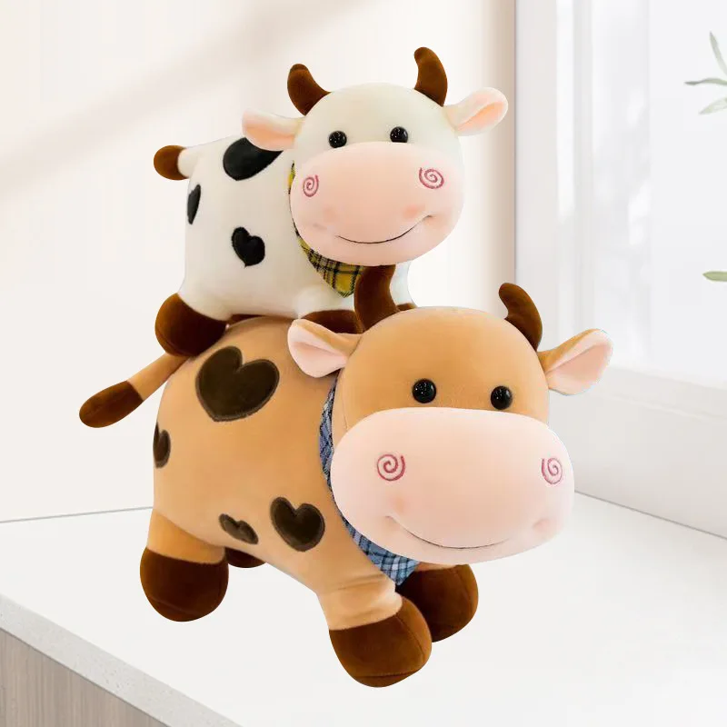 Muñeco de peluche de vaca Kawaii de dibujos animados de 25cm, juguete de peluche de Animal de toro suave, almohada, muñeco de ganado, regalos de cumpleaños para niños, almohadas para dormir para bebés