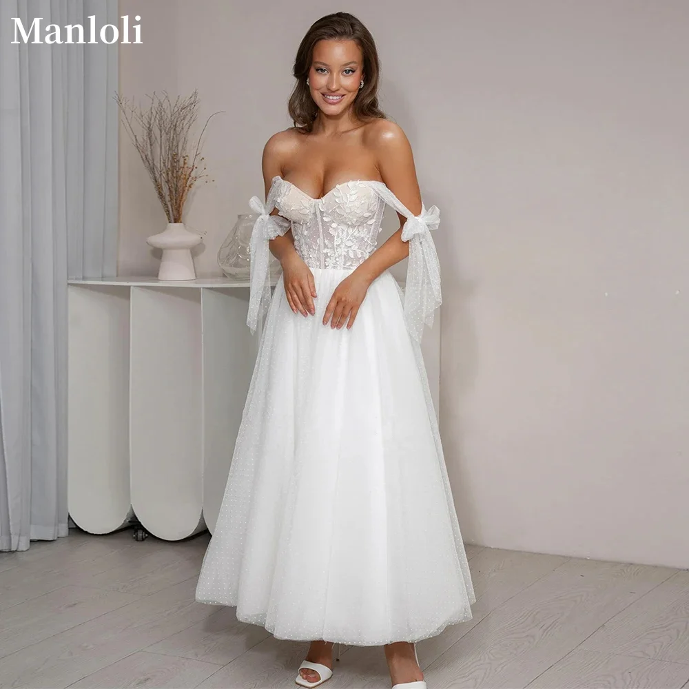 

Elegant Sweetheart Off Shoulder Wedding Dress Sexy Tulle Wedding Dress A-line Bride Dress Ankle Length Customization