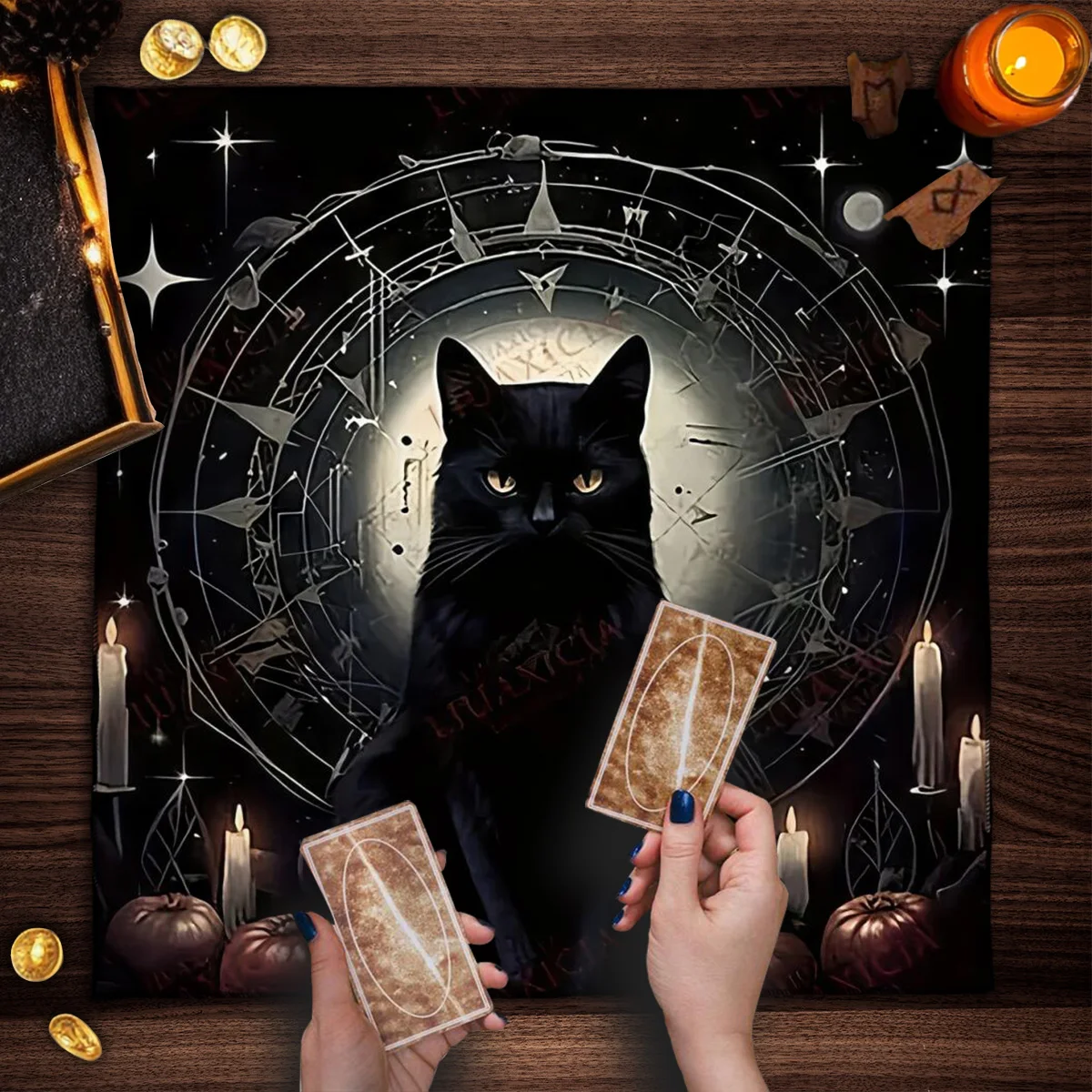 Witch's Cat Tarot Card Tablecloth, Starry Sky Altar Cloth, Divination Astrology Supplies, Home Decor