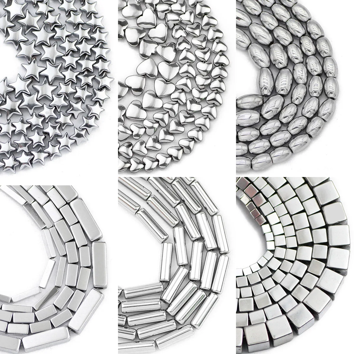 Wholesale 45 Style Natural Silver Plated Hematite Stone Square Heart Star Round Spacer Beads For Jewelry Making DIY Bracelets