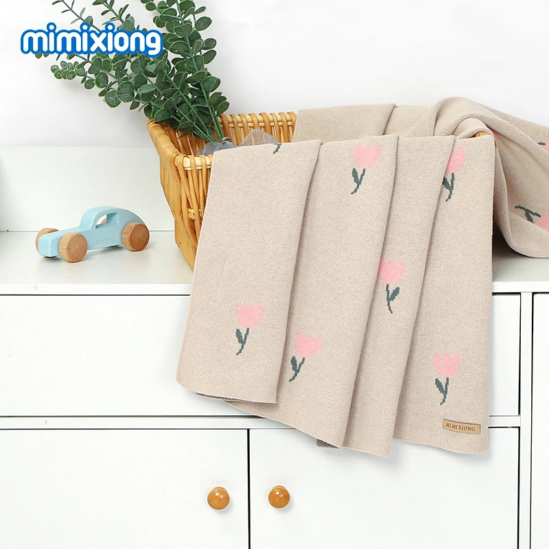 Baby Blankets Newborn Cotton Swaddle Wrap 100*80cm Floral Knitted Infant Boys Girls Crib Cellular Toddler Kids Receiving Quilts