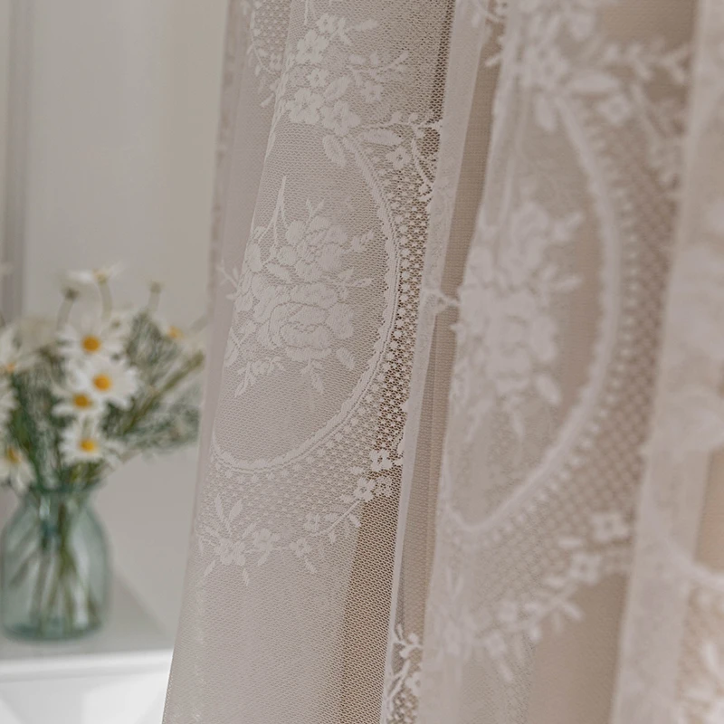 

French Lace Rose Embroidery White Tulle Luxury Sheer Curtains for Living Room Bedroom Dining Window Decor Blackout White Tulle