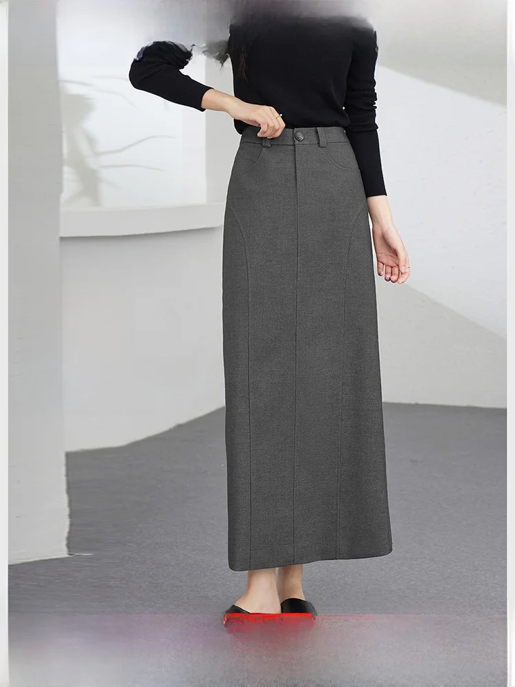 

Женская длинная юбка Ele с завышенной талией, прямого кроя, для весны, лета и осени, с открытым задним разрезом, для повседневной носки, стройнящая, А-силуэт