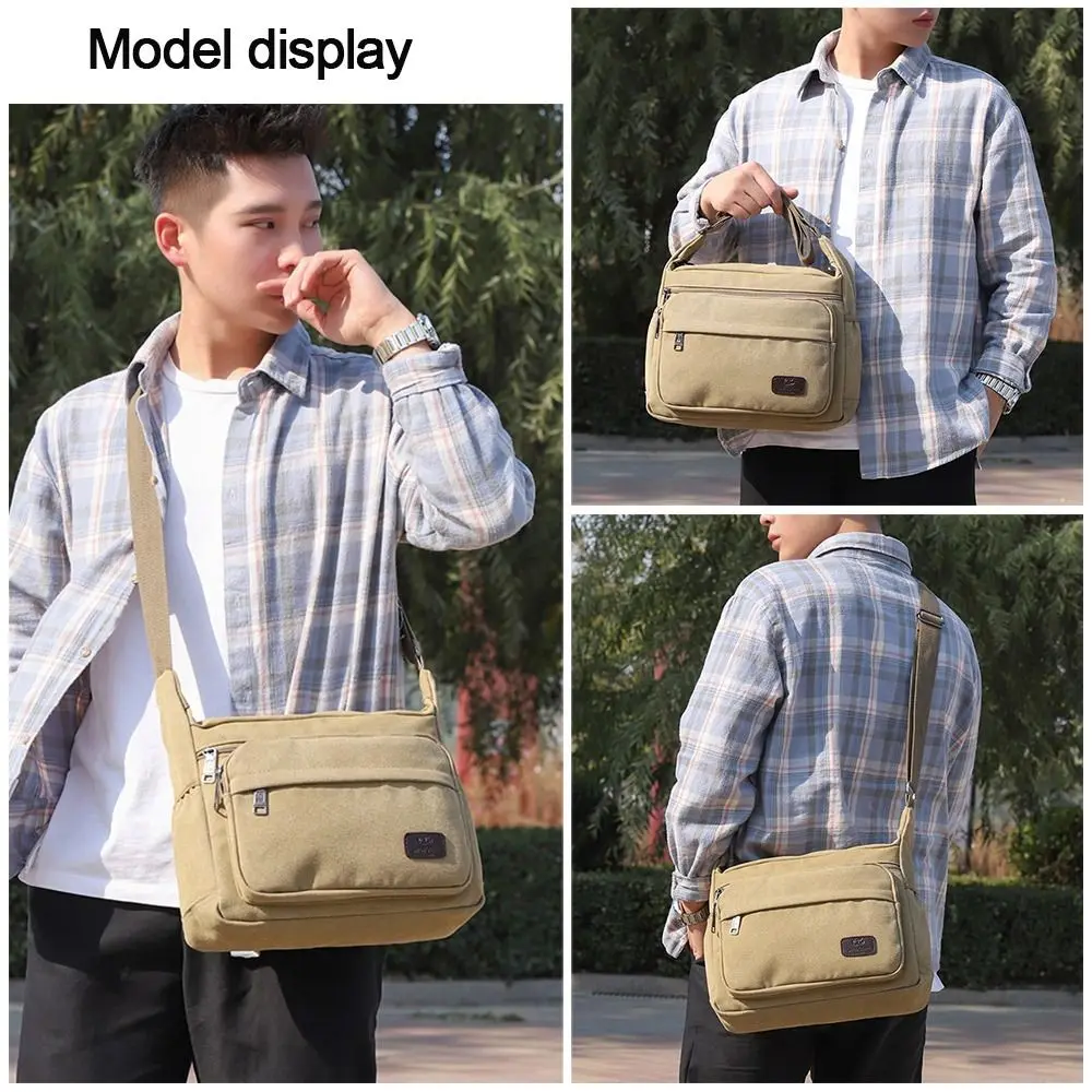 Creative Men Messenger Shoulder Bag Multi Pockets Canvas Crossbody Bag Large Capacity Travel Bag Satchel Casual Purses Male Bag