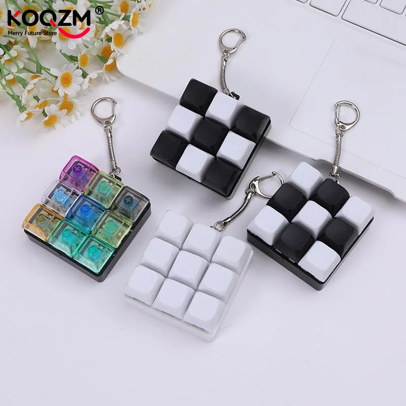 Button Keycap  Keychain 9 Keys Keyboard Decompression Toys DIY Keyboard Keychain Toys For Adult Gifts To Relief Pass Time