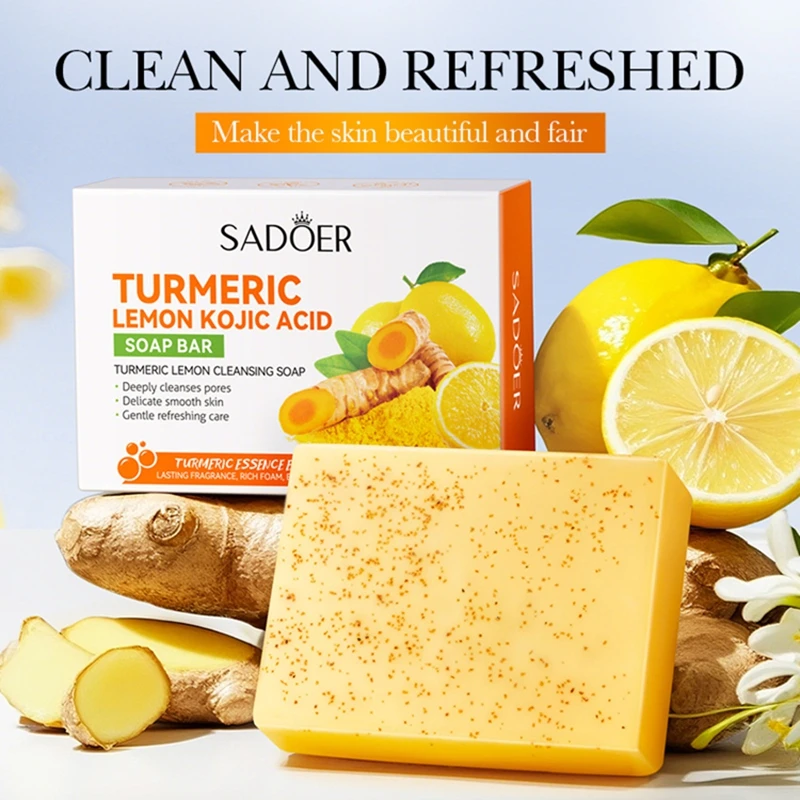 

Turmeric Lemon Cleansing Soap 100g Body Frosted particles Handmade Soap Shower And Facial Soap Brightening Moisturizing Soap