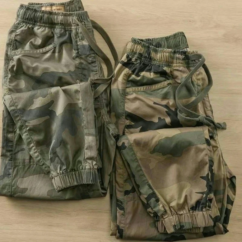 Pantaloni da lavoro in cotone a gamba dritta mimetica da uomo Pantaloni lunghi autunnali larghi in puro cotone giovanile