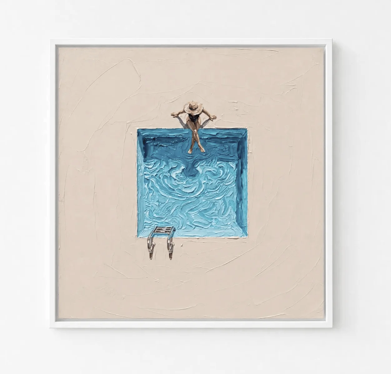 Tableau mural sur toile représentant une femme dans une piscine, texture épaisse, impressions sur toile de figure estivale minimaliste, art en relief pour la décoration du salon et de la salle de bain.