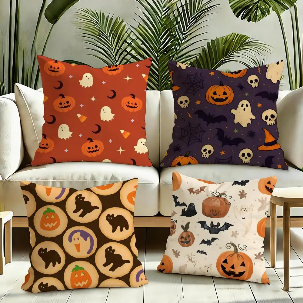 Retro Pumpkin Bat Hot Sale Cushion Cover Reversible Plush Pillow Cover Soft Fluffy  Home Decor for Sofa Bedroom