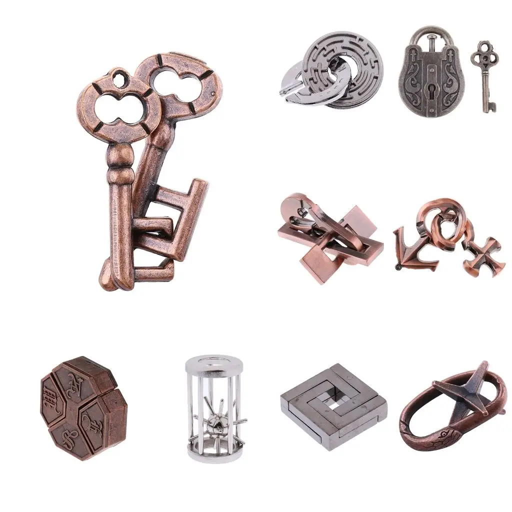 1/Set Alloy Key Lock Classic Brain Teaser Keys Puzzles for Kids Game Toys