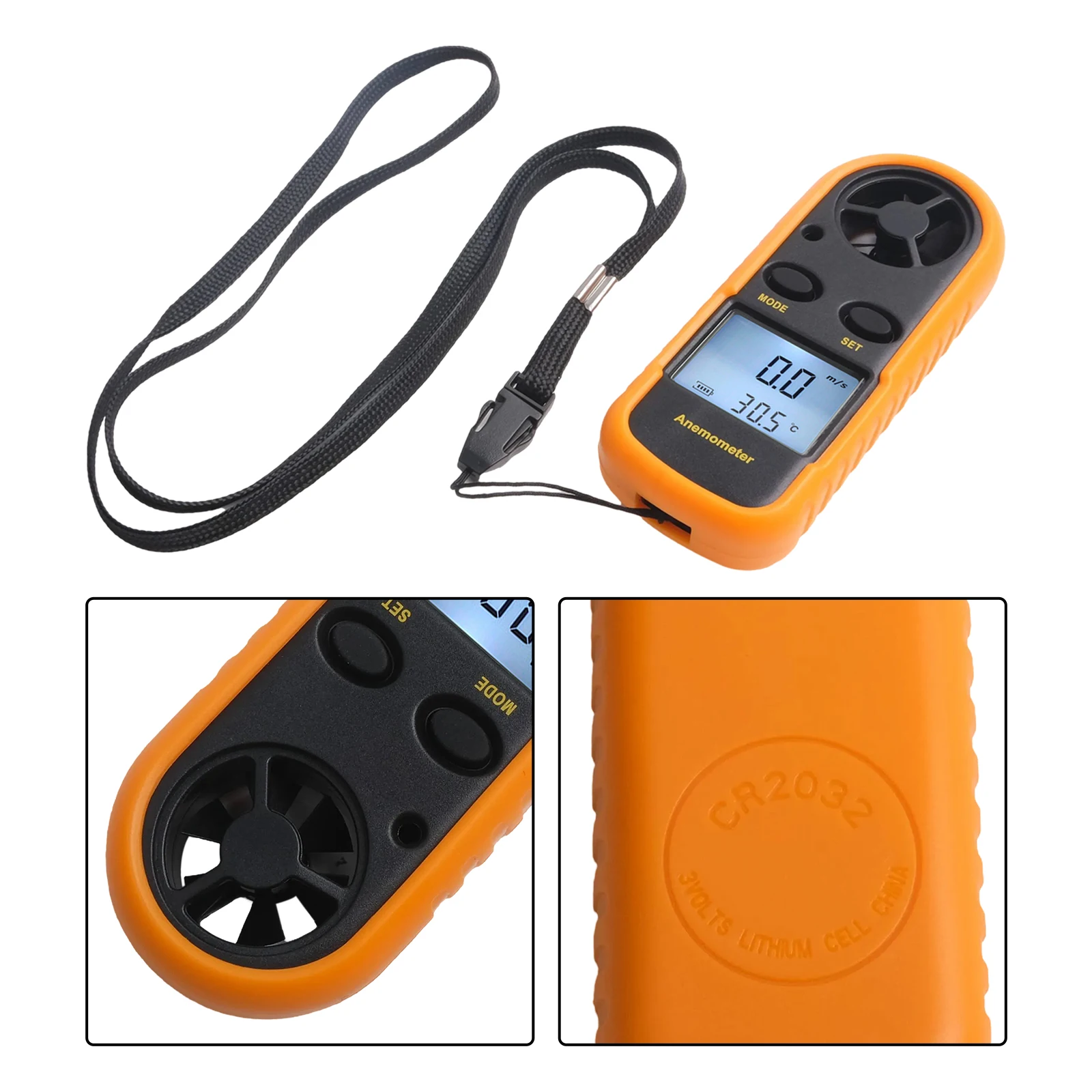 0 - 30m s Temperature Gauge Digital Thermometer For Outdoor Use Outdoor Wind Tester Data Hold Function High-Precision Sensor