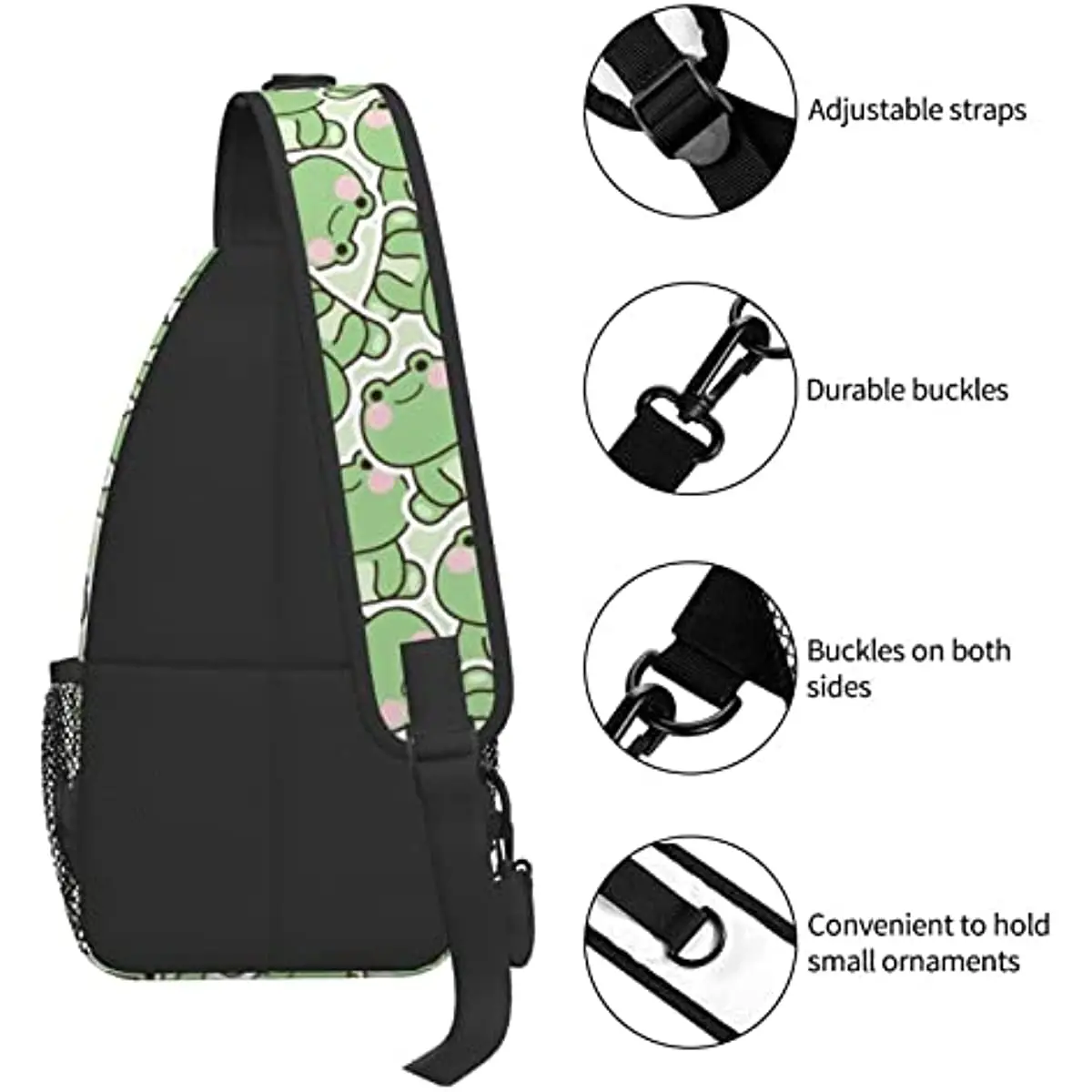 Tile Cute Frog Sling Bag for Women Men Animal Print Crossbody Shoulder Bags Casual Sling Backpack Bag Travel Hiking Outdoor