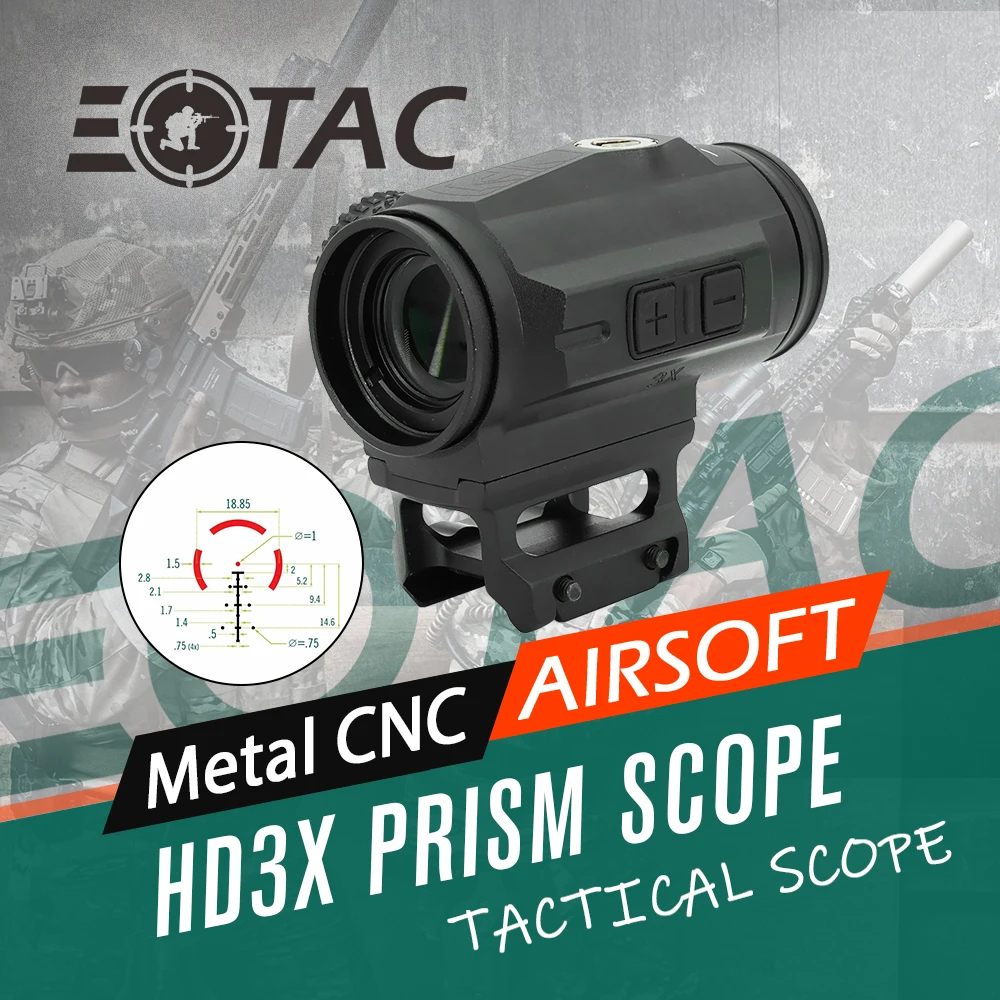 

SPxxFIRx Gen II 3X Prism Scope Tacitical Hunting Reflex RifleScope AR-BDC4 Reticle HD Lens Elements Night Vision Fit 20mm Rail