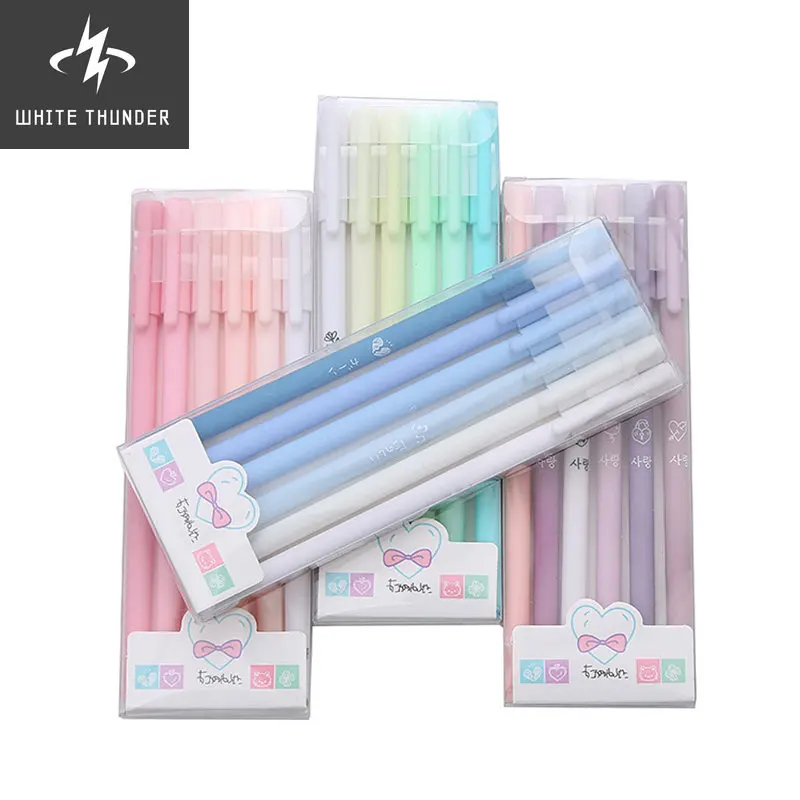 

6pcs/set Simple Cute Gel Pen Kawaii Retro Pens 0.5mm Black Ink Ballpoint Writing Student Office Accessories School Stationery