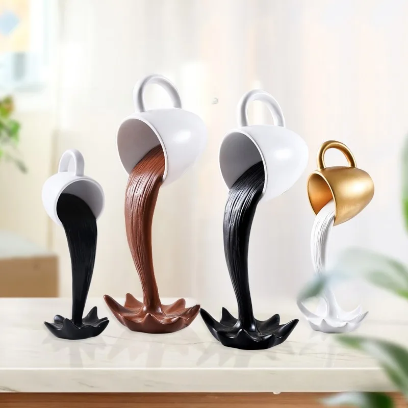 Fun Floating Overflow Coffee Cup SculptureKitchen DecorativeOrnament Overflow Magic Tilt and SplatterCreative Desktop Home Decor