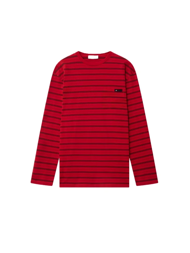 

Spring 2026 Men's Long Sleeve round Neck T-Shirt Embroidered Logo Striped Casual Comfortable Breathable Cotton Top