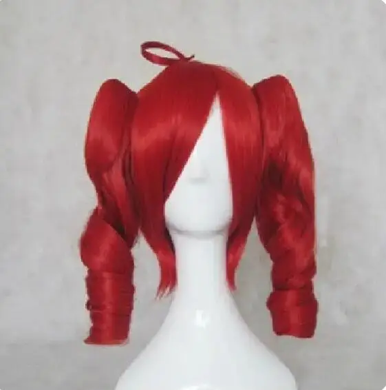 Wig Cosplay oranye panjang Medium 45cm Wig sintetis pesta kostum tahan panas 2 klip pada ekor kuda 7 warna