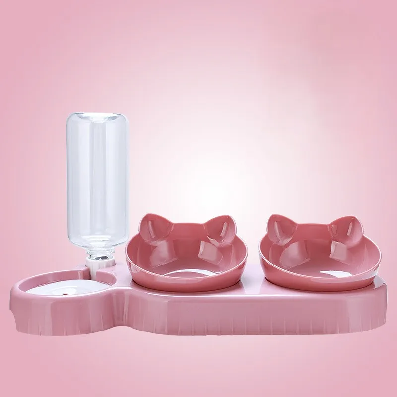 

1PC Feeder Pet Bowl with bottle Water feeder, Tilting Cat Food Bowls, Product Set With Gravity Water Bottle For Neck Protection