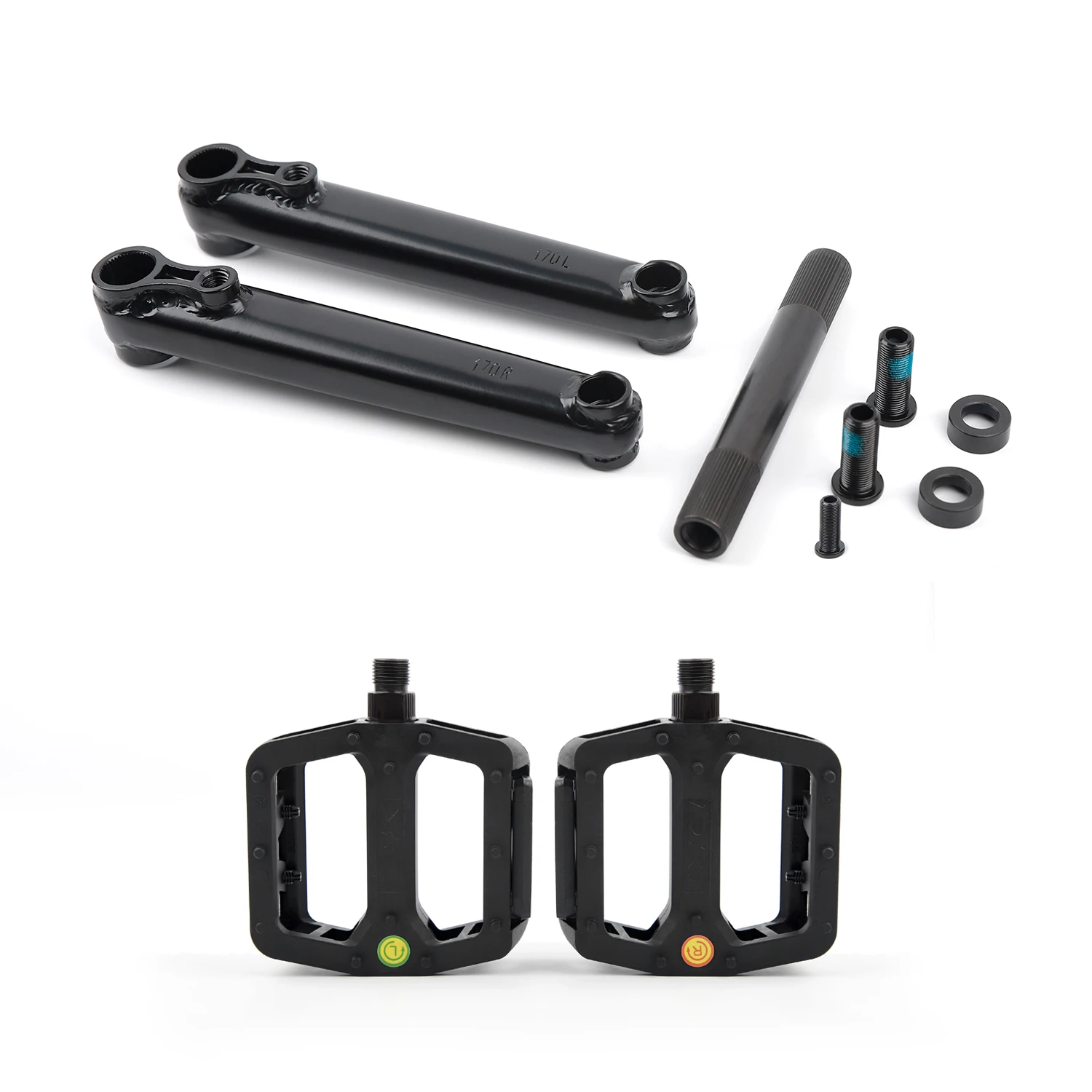 POLSO Black BMX Crank 48T 170mm 9/16 CRMO Crankarm and Pedal Mid BB/ Euro BB/ Spanish BB/ American BB BMX Parts