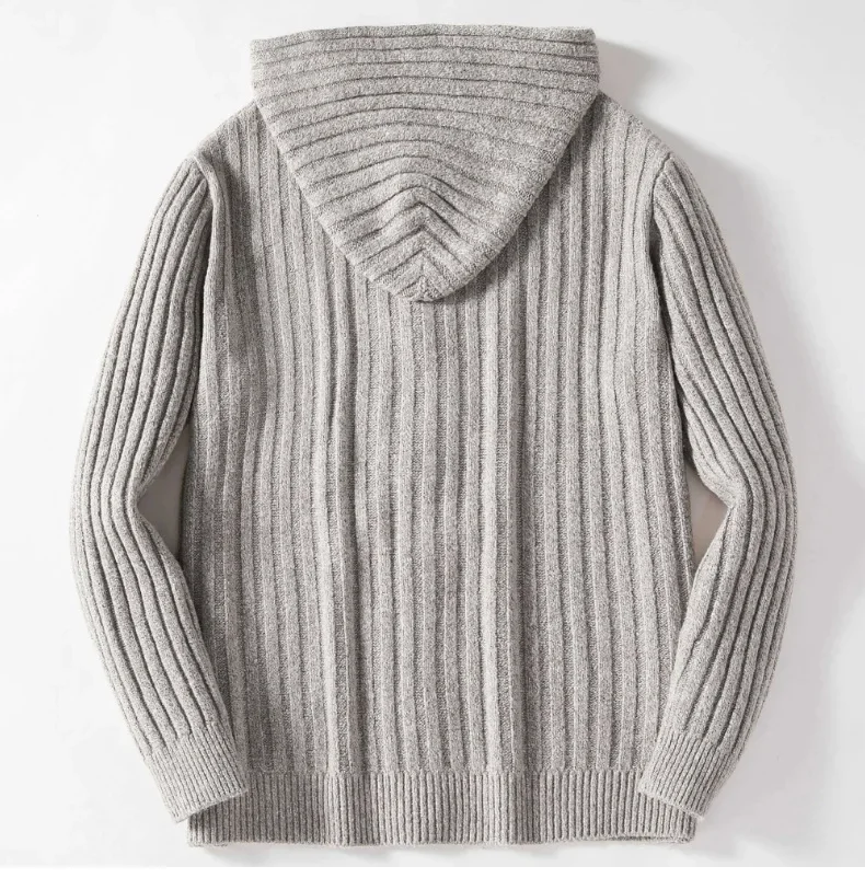 Herbst/Winter Luxus-Mode Herren Strickpullover mit Rippstruktur, Langarm-Kapuzen-Cardigan, Oberteil, Mantel – Detail 3