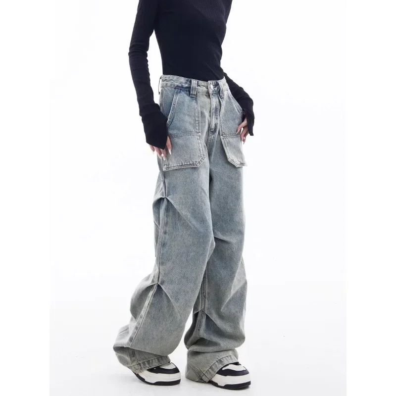 American Tooling Jeans Women's 2025 New High-waisted Retro Loose Design Wide-leg Pants High Street Pants