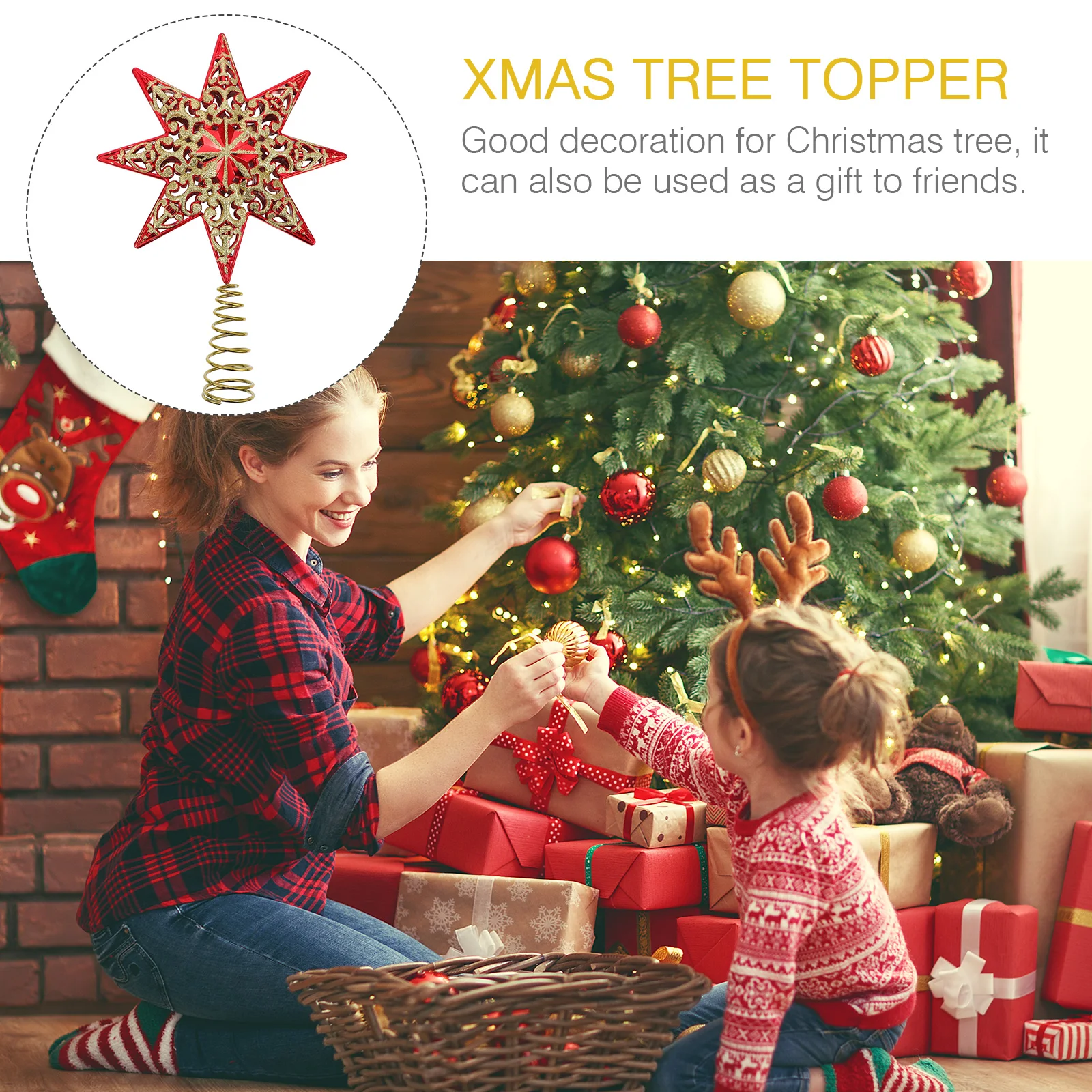 

Tree Top Star Christmas Angel Topper Xmas Ornament Gold Ribbon Decor Iron Silver Stars Man Decoration