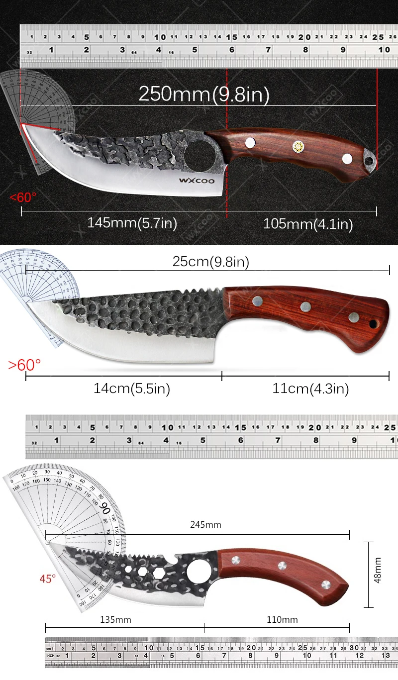 WXCOO Hand Forged Hammered Kitchen Knives Multifunctional Chef's Knife Premium Stainless Steel Boning Knife Sharp Meat Cleaver