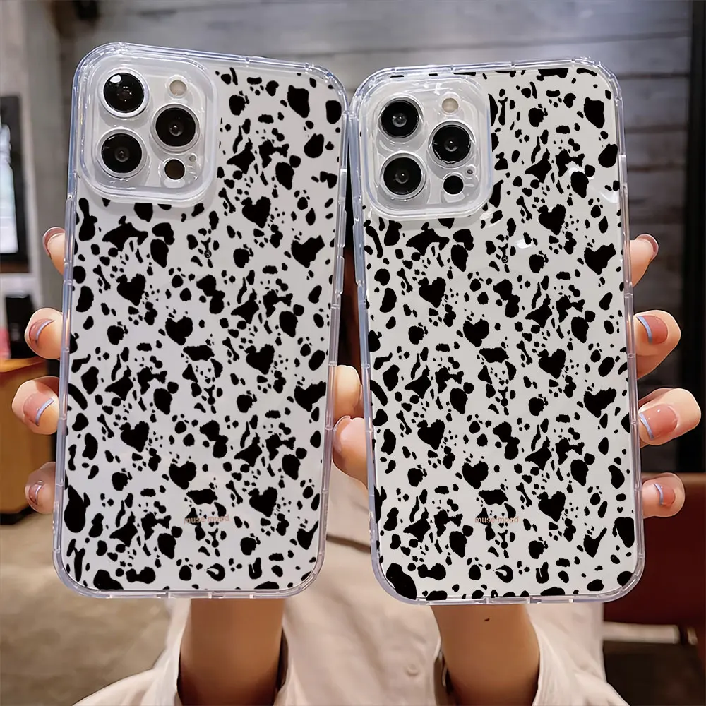 Cartoon Cow Spots Cute For IPhone 16 15 14 13 12 11 Pro Max Plus Transparent Magnetic Suction Phone Case