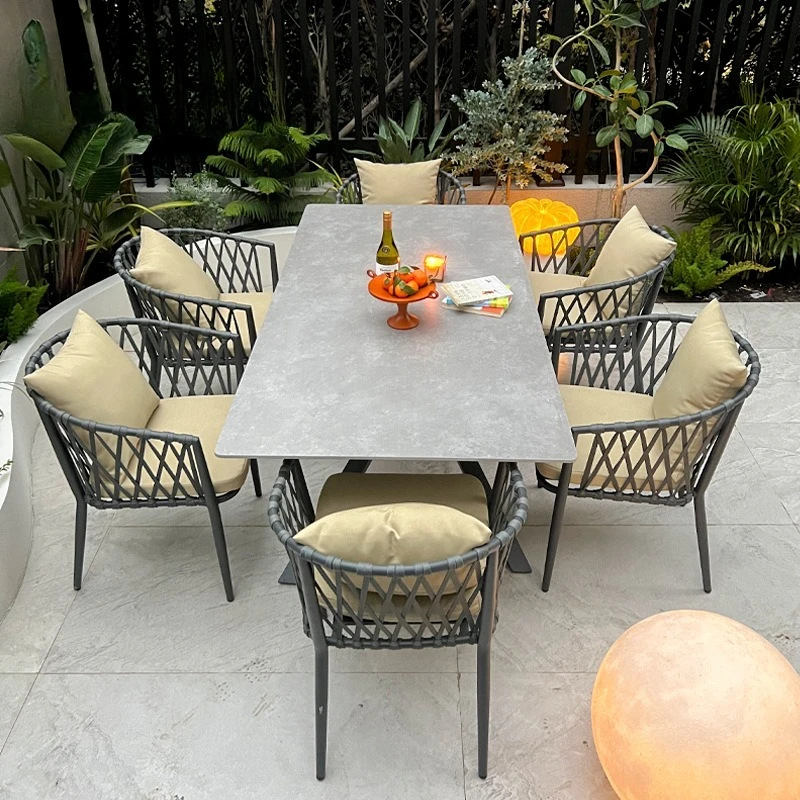 Outdoor villa courtyard table and chair terrace rainproof and sunscreen rock slab dining table and chair hotel homestay garden t