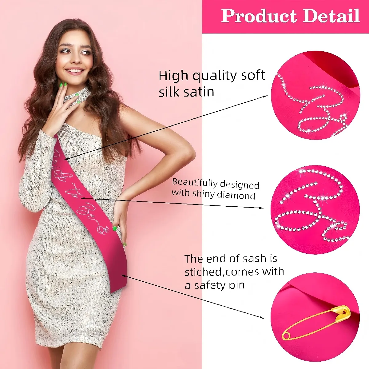 1PC Bridal Party Belt Rhinestone Wedding Accessory Photo Booth Prop Hot Pink