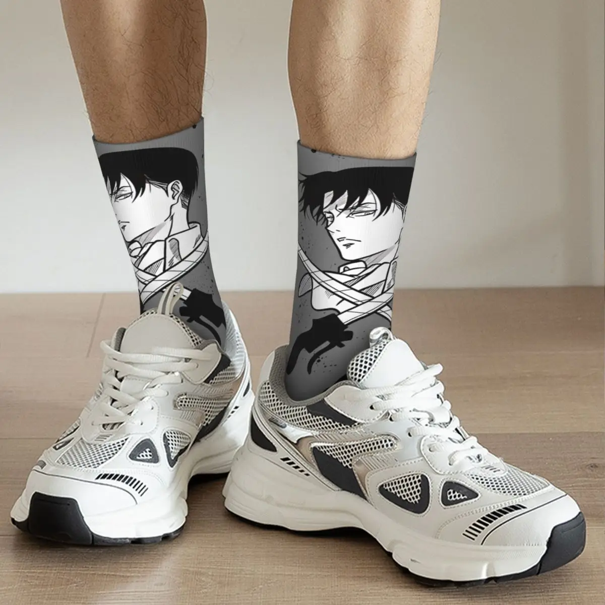 Hip Hop Retro Levi Art Work Crazy Men\'s compression Socks Unisex Attack on Titan Harajuku Pattern Printed Funny Novelty Happy