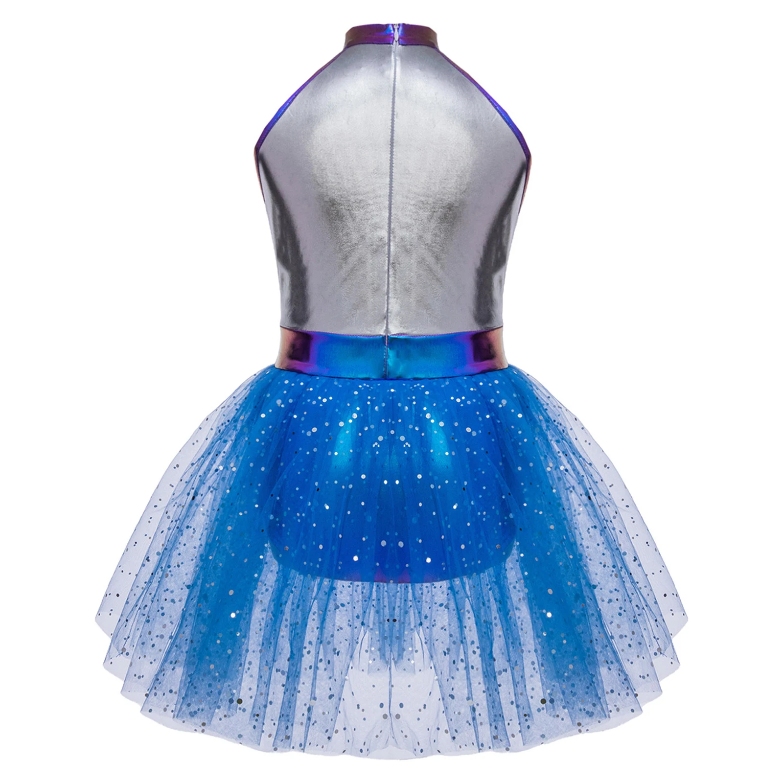 الفتيات حفلة الهالوين الغريبة رائد الفضاء المحارب الفضاء تأثيري أداء زي معدني لامع الباليه الرقص توتو فستان يوتار