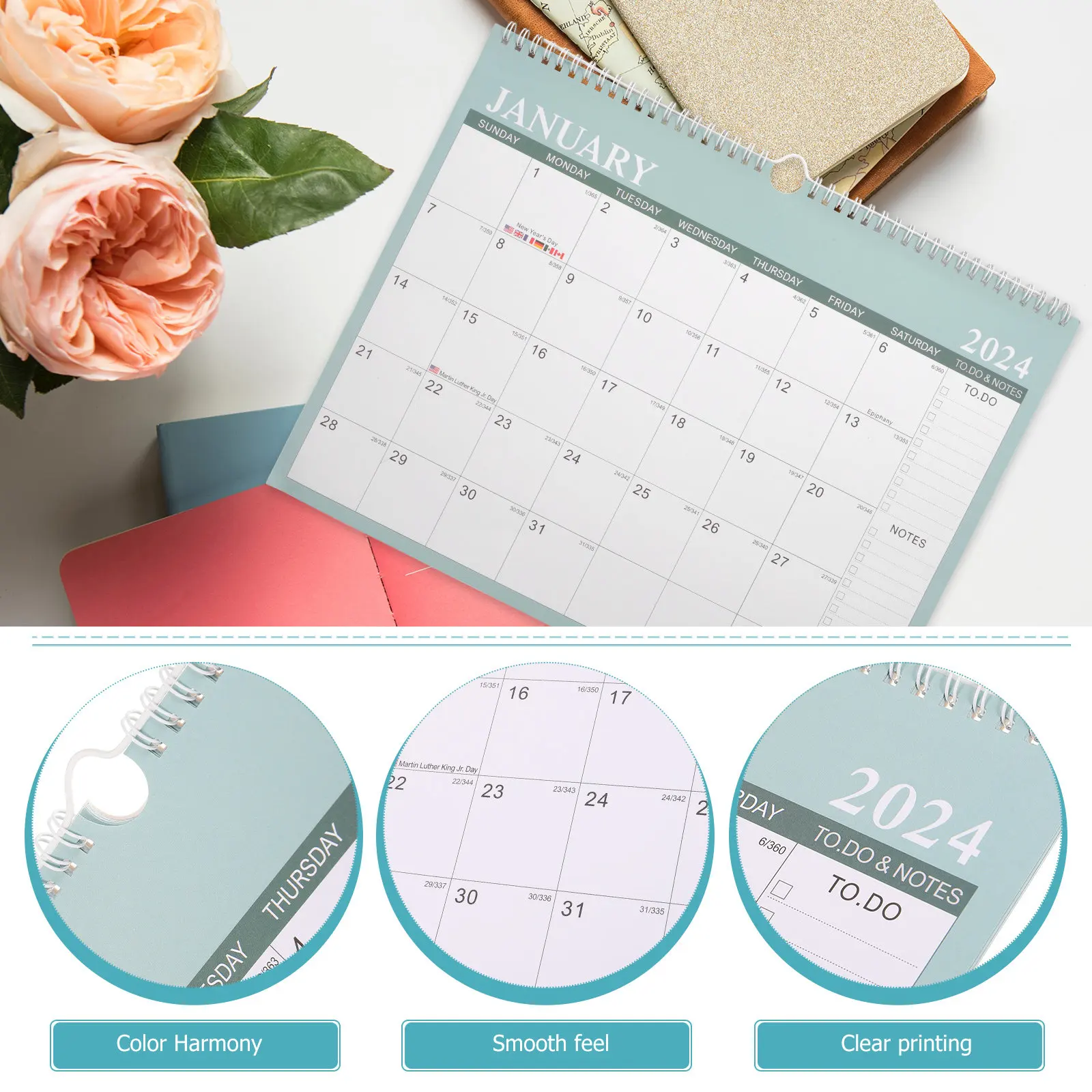 

2024 Monthly Desk Calendar Paper Wall Hanging Calendar Design Perforated for Home Office Study Room Daily Use