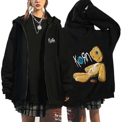 Korn Rock Hoodies WORLD TOUR Zipper Sweatshirts Korn Rock Metal Zip Up Jackets Fleece Oversized Jackets Coats Hip Hop Streetwear