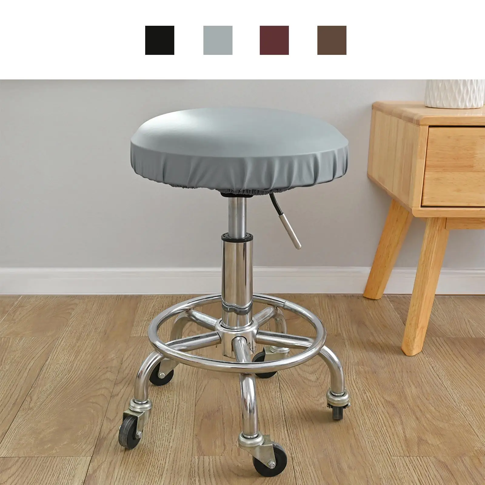 Stool Cover, Waterproof Elastic PU Leather Stool Slipcover, for salon 14-18inch