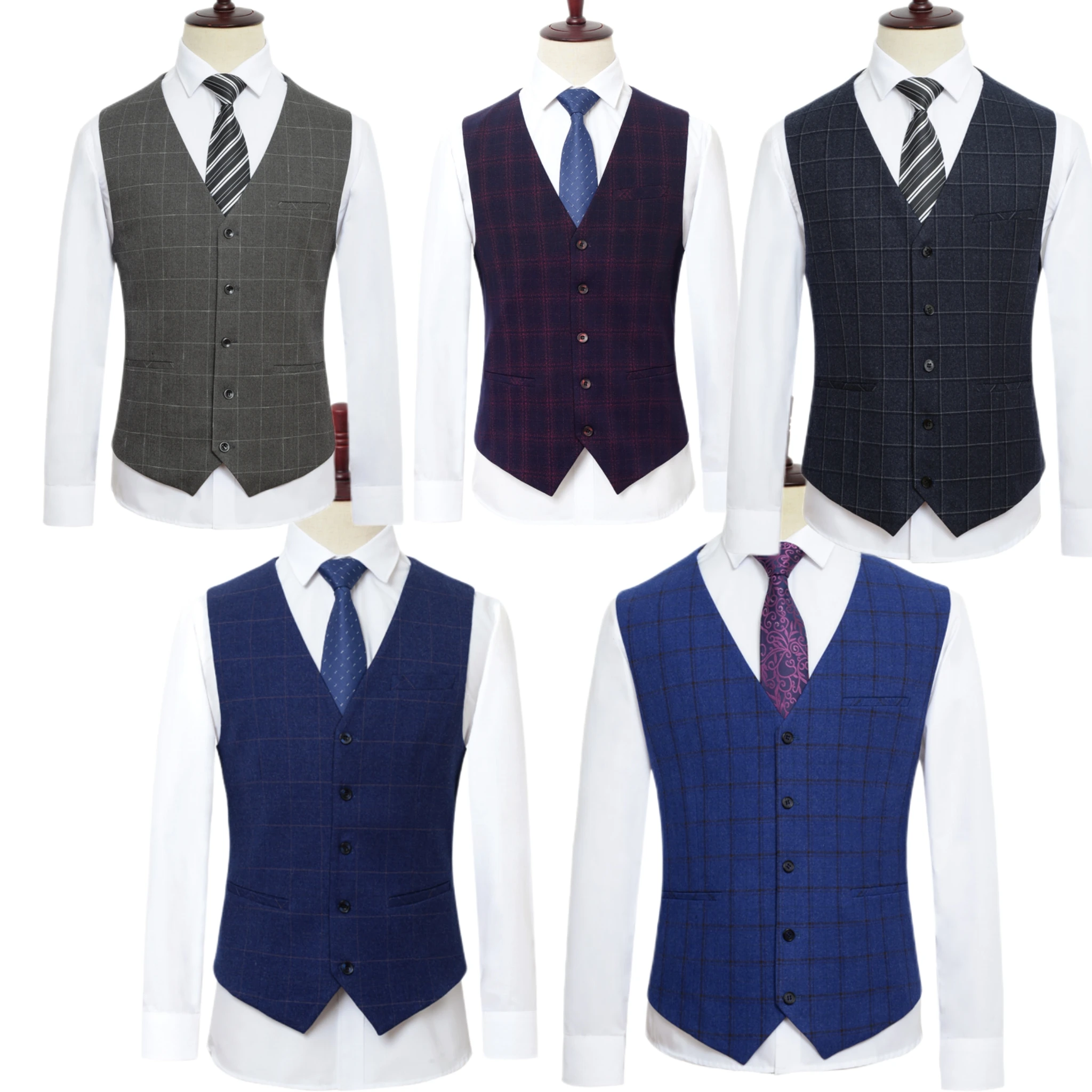 Plaid Men's Suit Vest，sleeveless Jacket with Pockets，fitted Single-breasted，Single Vest，stage Costume，high-quality Wedding Art