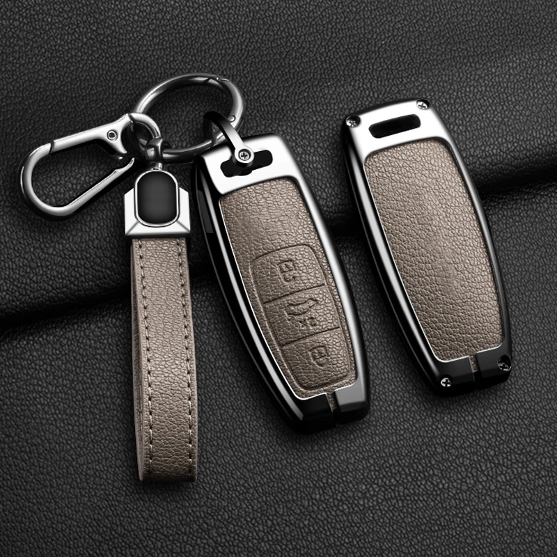 Zinc Alloy Goatskin for Audi 4K A8 E-tron Q5 Q7 Q8 C8 D5 SQ8 R8 A1 A3 A4 A6 A7 Remote Car Key Case Cover Fob Keyring Accessories