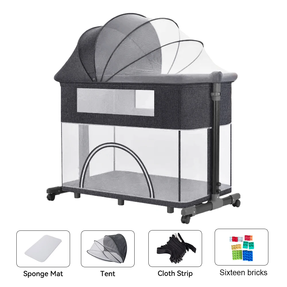 

Детская кроватка-люлька 2 в 1 с москитной сеткой для малышей от 0 до 12 месяцев, приставная кроватка для новорожденных, переносная люлька-кроватка.